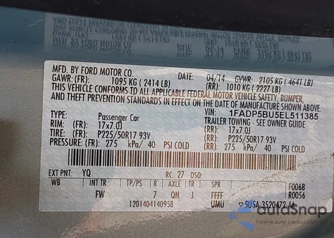 2014 Ford C-Max Hybrid Sel z USA, uszkodzony, nr VIN 1FADP5BU5EL511385